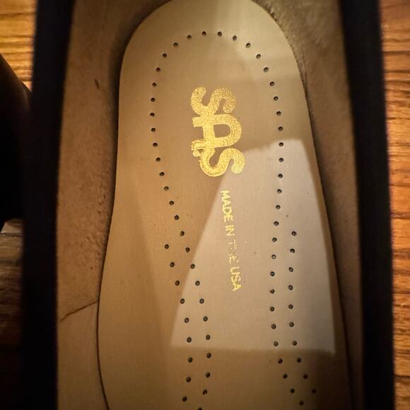 SAS Women’s 8N Narrow Milano Leather Black Slip-On Pump Block Heel Shoe Comfort - Picture 12 of 13